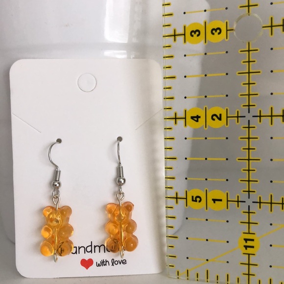 New Gummy Bear Candy Handmade Earrings Fun Novelty Gift Party Orange Summer Cute - Picture 3 of 7